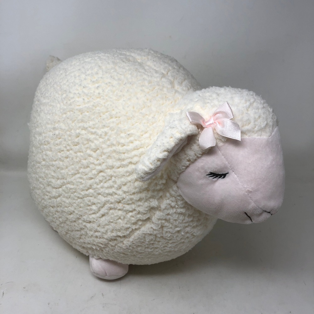 Bath & Body Works Large Lamb Sheep Plush Pillow White Pink Bow Sleepy Eyes 14"